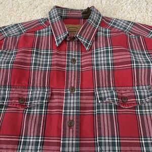 St Johns Bay Shacket Mens Heavyweight Cotton Red Plaid Woven Shirt Sz Large Reg